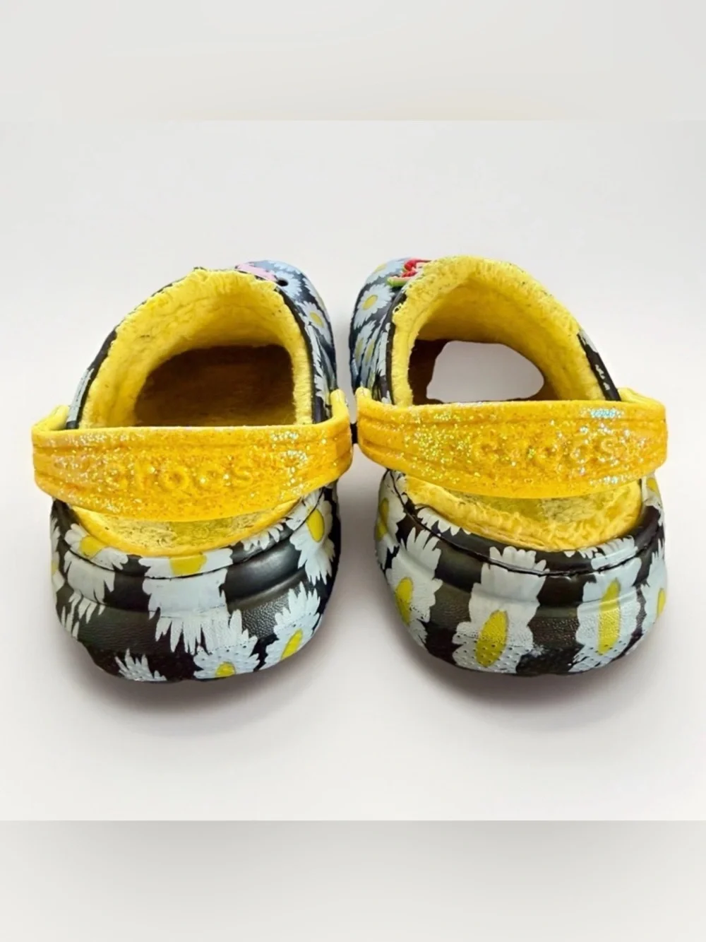 CROCS Classic Lined Vacay Vibes Clog Black Yellow Daisy Discontinued Toddler C11